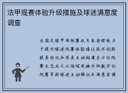 法甲观赛体验升级措施及球迷满意度调查