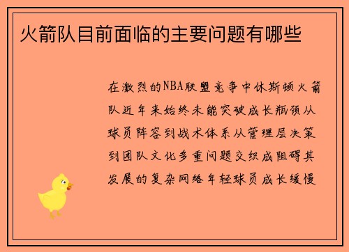 火箭队目前面临的主要问题有哪些